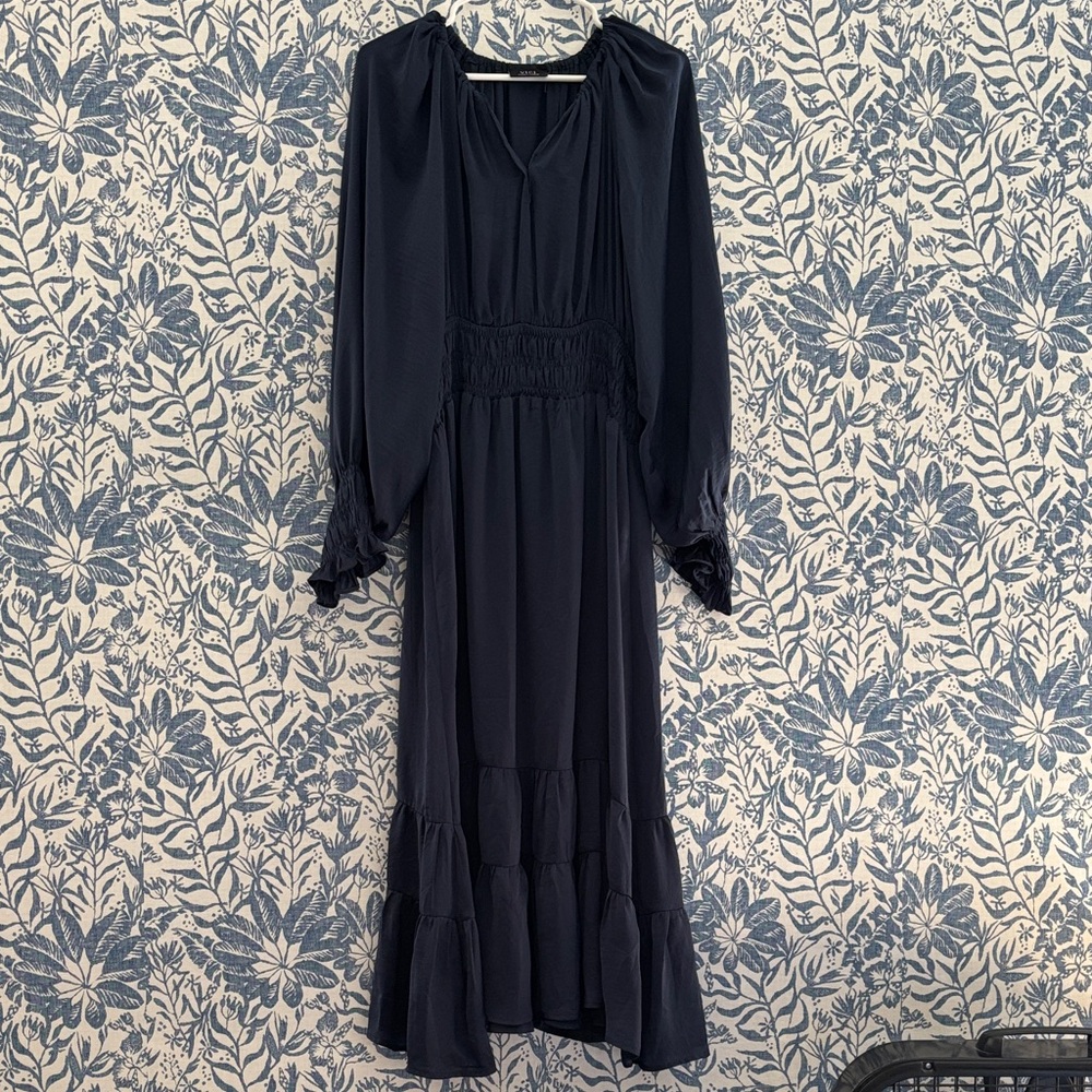 Vici Navy Long Sleeve Tiered Maxi Dress